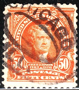 #310 US 50 CENT ORANGE JEFFERSON-USED-N/G-FINE-VF - Picture 1 of 1
