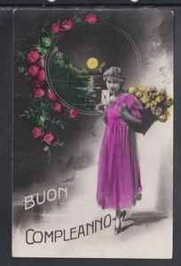 Cartolina Buon Compleanno Donna Paesaggio Fiori ZCD358 - Picture 1 of 1