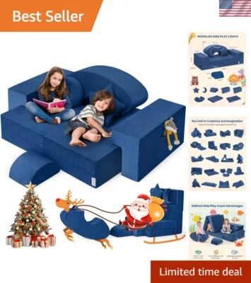 Sofá de Juego Modular para Niños - Terciopelo Lavable Seguro y Caballo Mecedor Convertible Foto 1 de 4