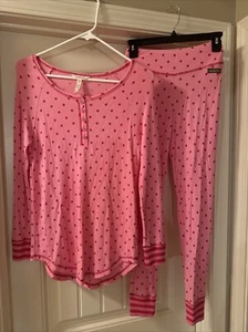 Matilda Jane Pink And Red Polka Dot Women’s XS Thermal Henley Knit Pajamas - Picture 1 of 9