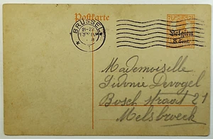 1918 Belgium WWI 8c Pre-paid Postcard From Brussels During German Occupation - Picture 1 of 2