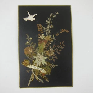 Victorian Greeting Card Pressed Flowers White Dove Bird Congrats German Antique - Picture 1 of 14