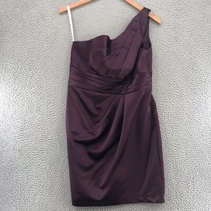 Davids Bridal Dress Womens 12 Purple Sheath Mini One Shoulder Pleated Cocktail - Picture 1 of 11