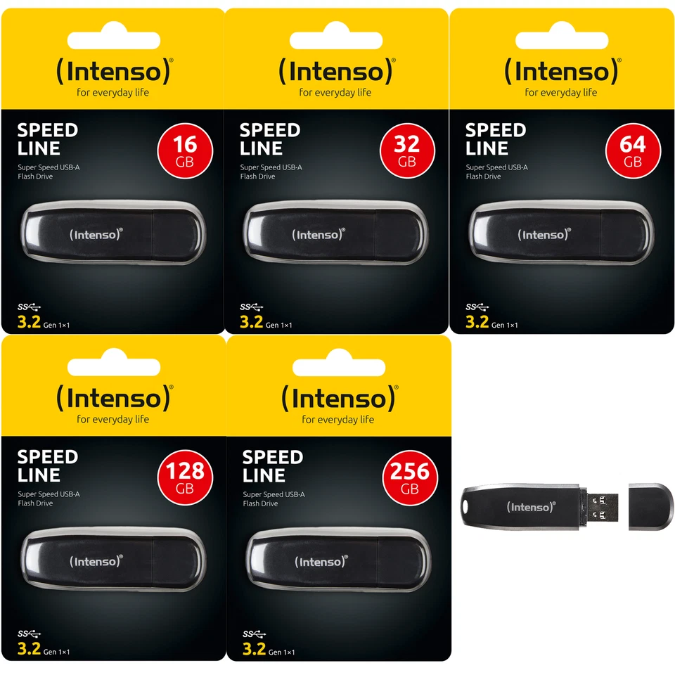 Intenso USB 3.2 Stick Speicherstick Speed Line Fast 16GB 32GB 64GB 128GB 256GB - Image 1 of 1