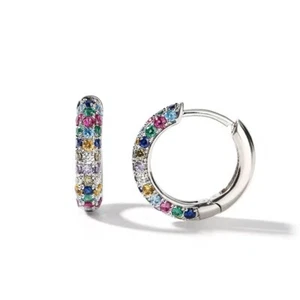 Fashion 925 Silver Filled Hoop Earring Multicolour Cubic Zirconia Jewelry A Pair - Picture 1 of 7