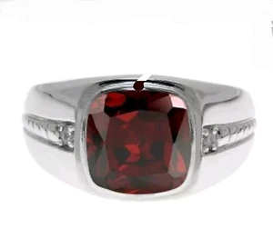 Natural Garnet Gemstone Solid 18K White Gold Ring For Men's #430 - Picture 1 of 2