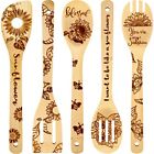 5 Pieces Sunflower Wooden Spoons Set Burned Cooking Utensil Spoon Sunflower 