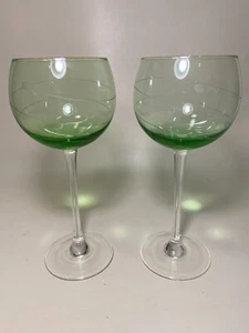 Lenox Crystal Gems Balloon Wine Green Glasses Set of 2 - MINT - Picture 1 of 7