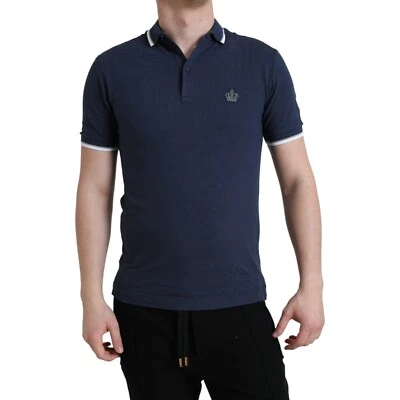 DOLCE & GABBANA T-shirt Blue Crown Patch Cotton Collared Men Polo IT44/US34/XS - Image 1 of 4