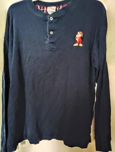 Disney bestickt mürrischer Zwerg Langarm Henley marineblau Größe L 51" BRUSTUMFANG - Bild 1 von 3