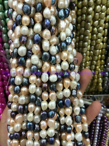 NATURAL 8-9MM Black White pink Baroque Real Cultured pearls Loose Beads 14" AA