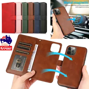 Magnetic Leather Removable Wallet Case For iPhone 16 15 14 13 12 11 Pro Max 8 7 - Picture 1 of 84