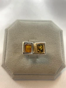 Vintage Amber Geometric 2 Stone Sterling Silver Ring - Picture 1 of 5