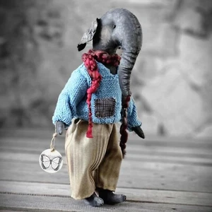 Vintage Design Stoffelefant Elefant 44 cm m. Strickpullover Nostalgie Handarbeit - Bild 1 von 4