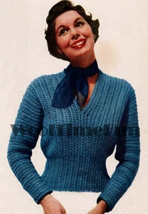 Crochet Pattern Lady's Vintage 1950s Sweater/Jumper.  Matching Hat & Bag. - Picture 1 of 2