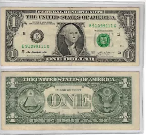 $1 2013 Dollar Bill 91099111 Trinary Four-of-a-kind (1’s) Off centered Back - Picture 1 of 1