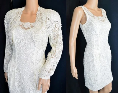 De Colección Mini Vestido Marfil Encaje Transparente Ilusión Playa Boda Cóctel Fiesta con Bolero M Foto 1 de 4