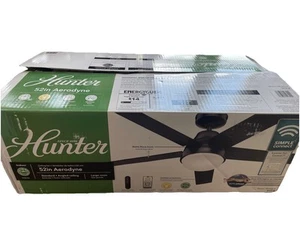 Hunter 51314 Aerodyne 52" Indoor Matte Black Smart Ceiling Fan + Light Kit No Re - Picture 1 of 6
