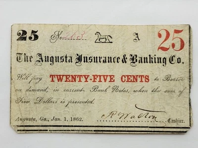 1862 The Augusta Insurance & Banking Co., 25 cents, Augusta, GA  No. 263 - Image 1 of 4