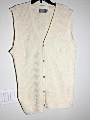 VTG Lord & Taylor Men's Grandpacore Chunky Knit Sweater  Vest Buttons Sz L Ivory - Image 1 of 4