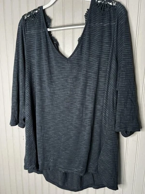 Jessica Simpson Shirt Womens 2X Slate Blue Crochet Lace BackTunic Date Nite - Image 1 of 4