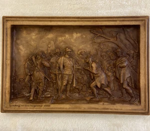 A. S BURBANK Rectangle 3D Wall Plaque 9.25” x 6” LANDING OF THE PILGRIMS - Picture 1 of 24