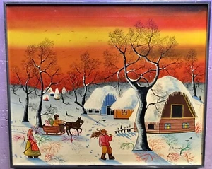 Splendido dipinto colorato arte popolare naïf di polacco - artista polacco D. Lipinski. - Foto 1 di 12