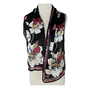 COLLECTION XIIX Seidentuch 10”x 52” Rechteck schwarz bunt Blumen Schmetterling - Bild 1 von 3