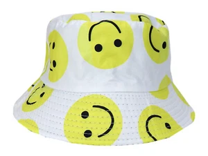 Ella Jonte Bucket Hat weiß Emoji Damen Herren Sommer Hut Wendehut schwarz - Bild 1 von 3