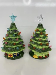 2-Pcs Christmas Tree Ceramic Green Battery Operated NEW 7” (Vintage Look) Extras - Picture 1 of 17