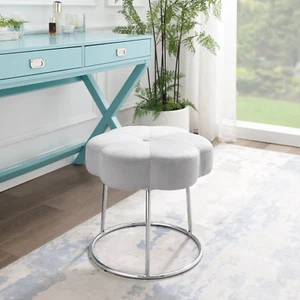 Gray Velvet Vanity Stool Makeup Dressing Chair Bench Padded Cushion Chrome Finis - Picture 1 of 10