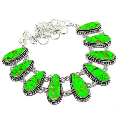 Copper Green Turquoise Gemstone 925 Sterling Silver Necklace 18" r169 - Image 1 of 4