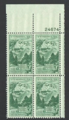 Vintage Unused US Postage Block 3 Cent Stamps Mount Rushmore BLACK HILLS SDakota - Image 1 of 2