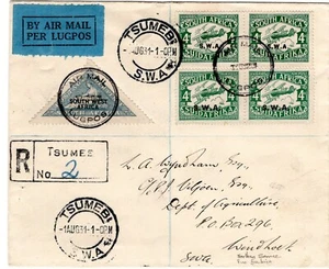 SOUTH AFRICA: Registered airmail cover Tsumeb 1931, arr.canc.Scarce - Picture 1 of 2