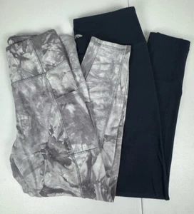 Lot Of 2 Marika Yoga Leggings Solid Black and Blk/Wht/Gray Tie Dye Size Large - Picture 1 of 16