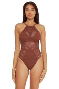 BECCA by Rebecca Virtue Color Play Crochet Avah High Neck One-Piece Coconut SM - Picture 1 of 3