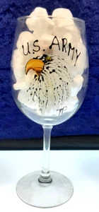 "U S Army / Eagle" handpainted on Stemmed Wine Glass - NEW - Picture 1 of 4