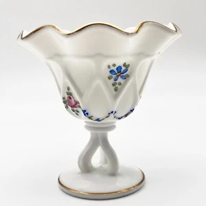 Vintage Westmoreland Milk Glass Ruffled 5" Floral Pedestal Compote - Picture 1 of 10
