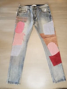 KDNK Patchwork Skinny Fit Jeans Mens 34×31 - Picture 1 of 5
