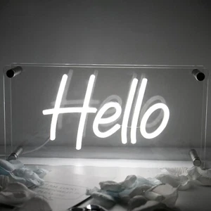 "Hello" Desk Lamp Neon Light Box USB LED Neon Sign Box For Party Bar Table Decor - Picture 1 of 8