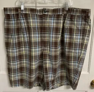 Pantaloncini plissettati Roundtree & Yorke etichetta oro blu marrone panna a quadri taglia 44 - Foto 1 di 7
