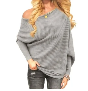 Womens large charcoal gray off the shoulder top nwt new in packaging - Picture 1 of 2