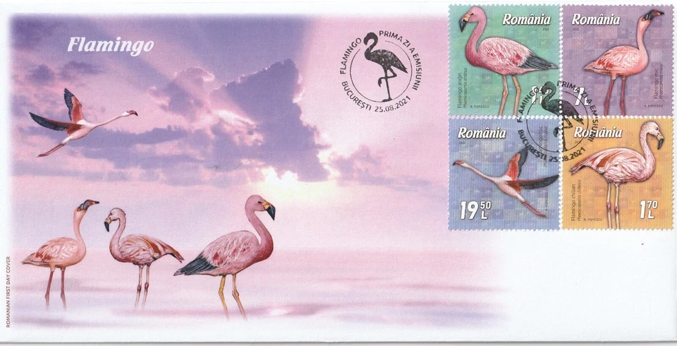 CUBIERTA RUMANIA 2021 AVES FLAMENCAS NATURALEZA POST PRIMER DÍA Foto 1 de 1