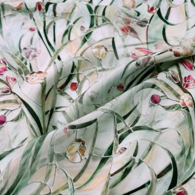 1 yard X 1.4 meter Mint Green Floral Viscose Fabric Soft Rayon Sewing Material - Image 1 of 4