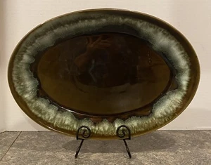 Vintage 1970s Pfalizgraff USA Oval Green Drip Glaze Serving Platter USA 13 3/4” - Picture 1 of 6