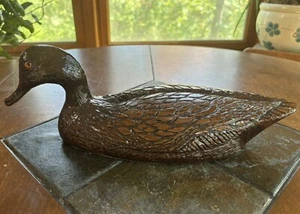 Red Mill Handcrafted Crushed Pecan Shell Resin Duck Decoy Glass Eyes Beautiful ! - Picture 1 of 13