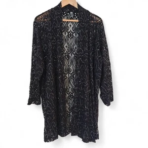 Cardigan kimono donna nero paillettes pizzo floreale Brittany taglia 3X Whimsygoth - Foto 1 di 16