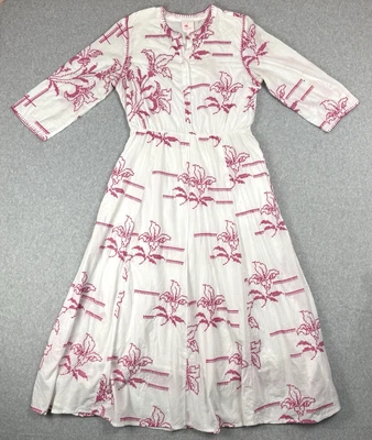 Maxi Vestido Nimo with Love Mujer Bordado Punto de Cruz Blanco Rosa Algodón L Foto 1 de 4