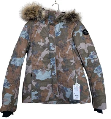 Obermeyer Ski Jacket Womens Size 6 Tuscany II Green Blue Camo Floral Faux Fur - Image 1 of 4