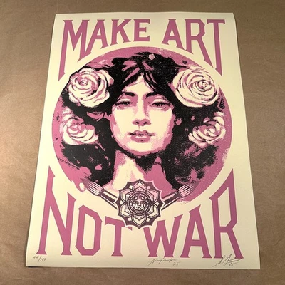 ☮️ Obey Giant Make Art Not War Painting Cream Fairey Signed Print /150 Gonzalez - Image 1 of 4